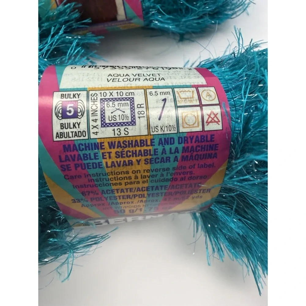 Bernat Disco Yarn Aqua Velvet 67% Acetate 33% Polyester Eyelash Lot Of 6